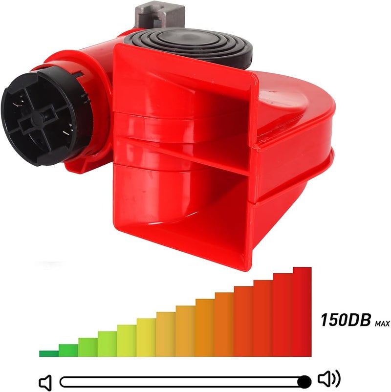 Oshotto Nautilus Twin Air Horn Universal for Cars, Trucks, Boats, ATVS, Motorcycles and Scooters Standard Red - Image 3